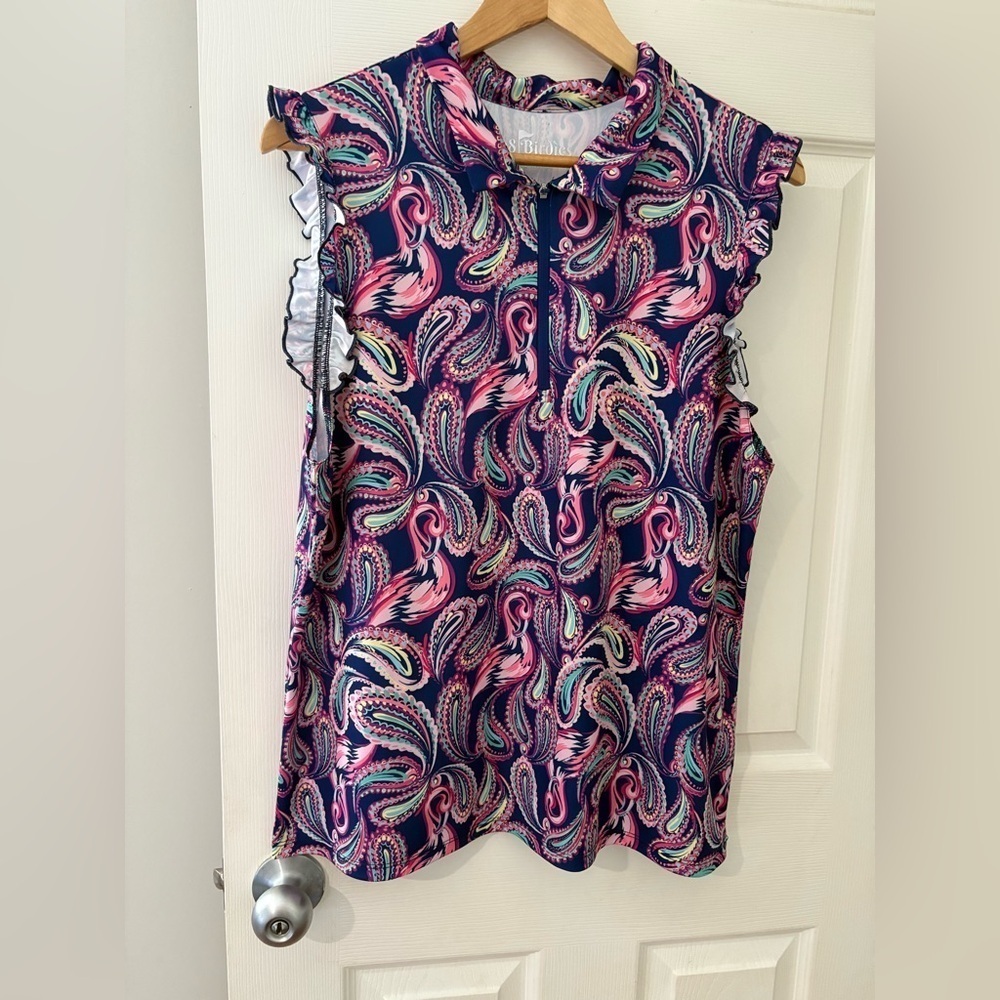 18 Birdies paisley ruffle sleeveless size XL golf shirt